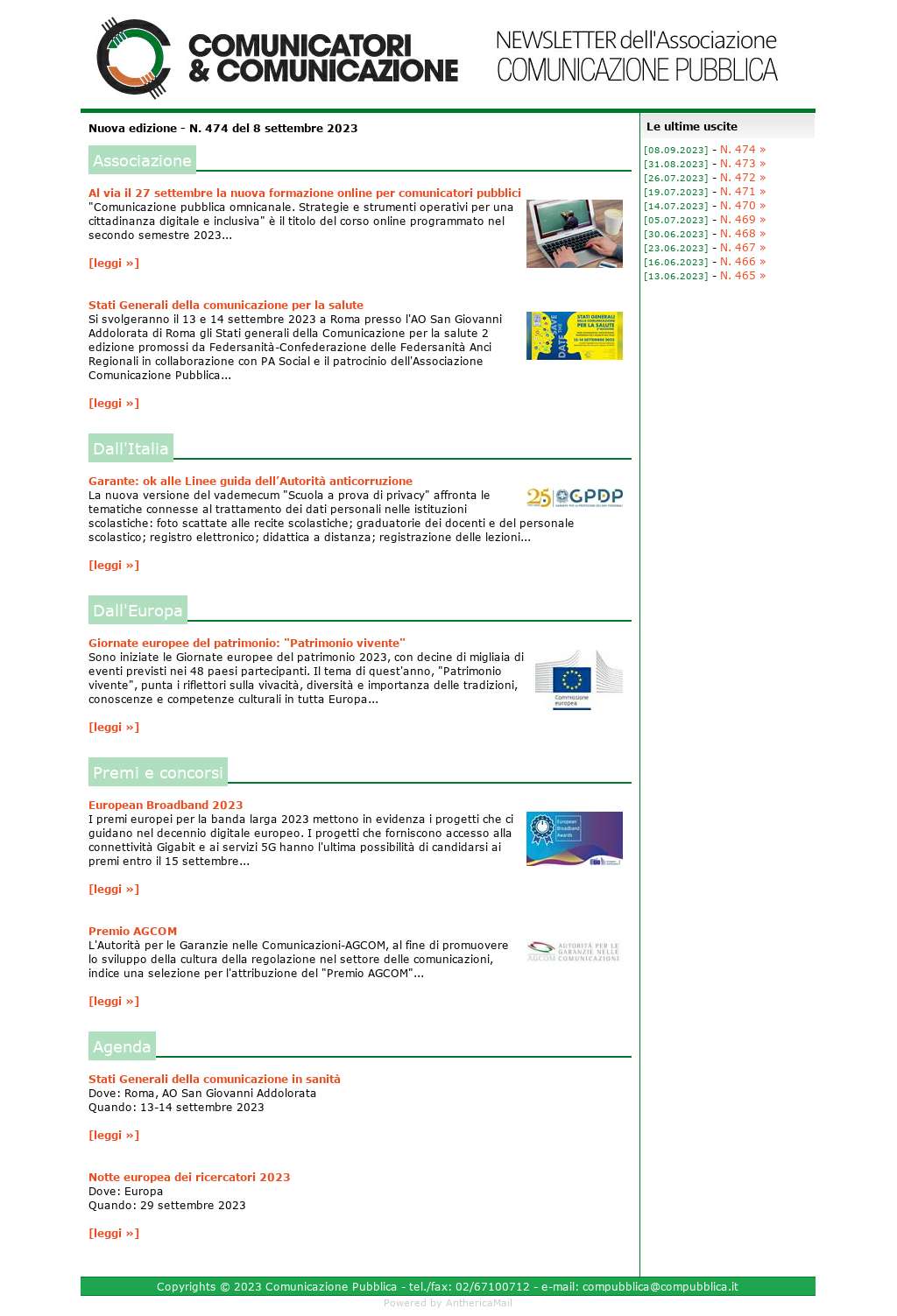 Comunicatori e Comunicazione n� 474 - 08 settembre 2023