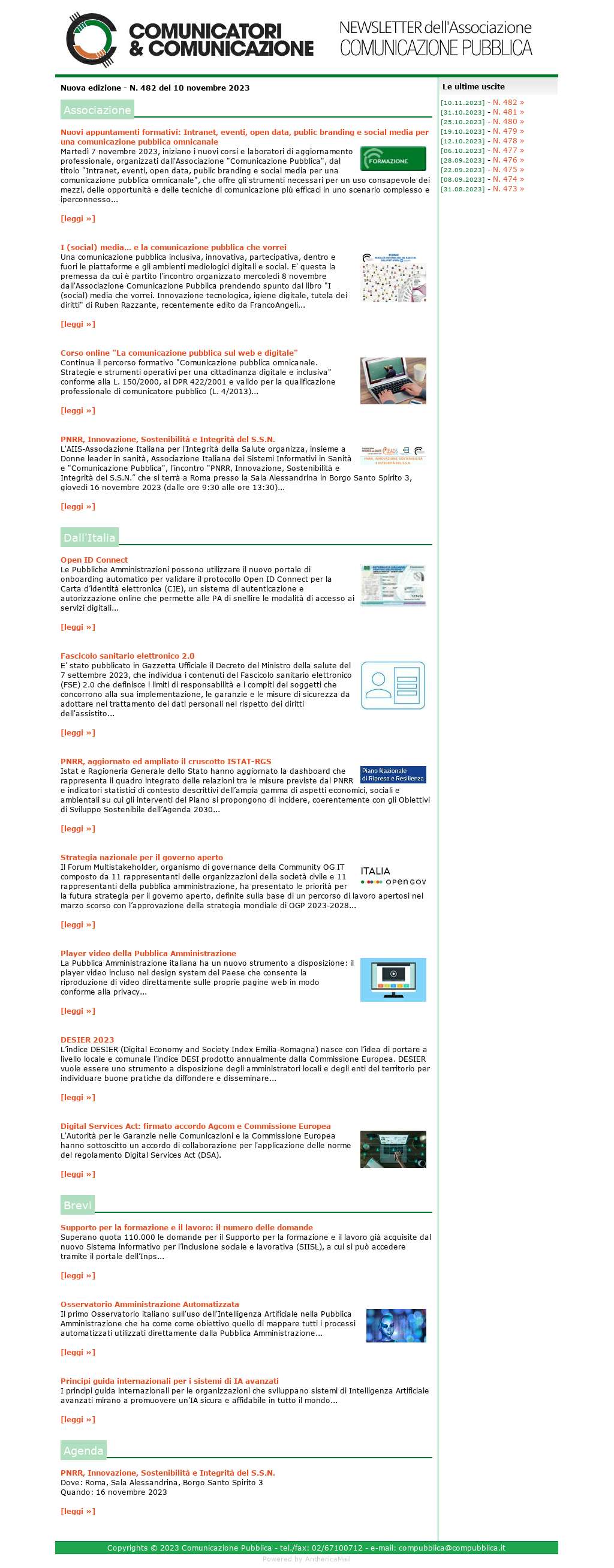 Comunicatori e Comunicazione n� 482 - 10 novembre 2023
