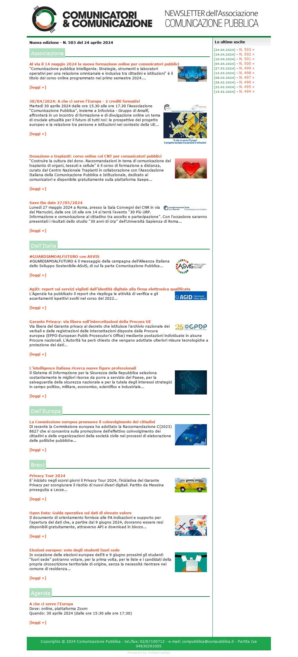 Comunicatori e Comunicazione n� 503 - 24 aprile 2024