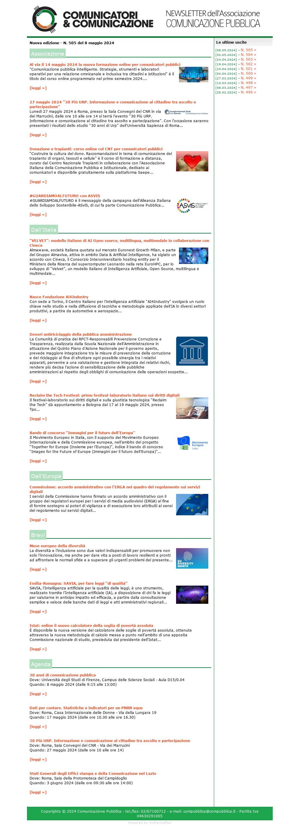 Comunicatori e Comunicazione n� 505 - 8 maggio 2024