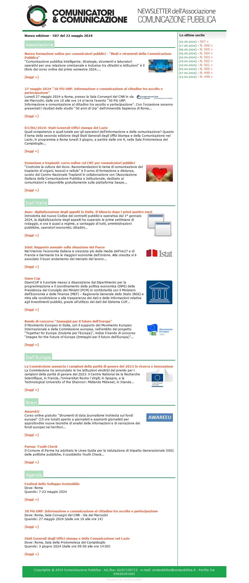 Comunicatori e Comunicazione n� 507 - 22 maggio 2024