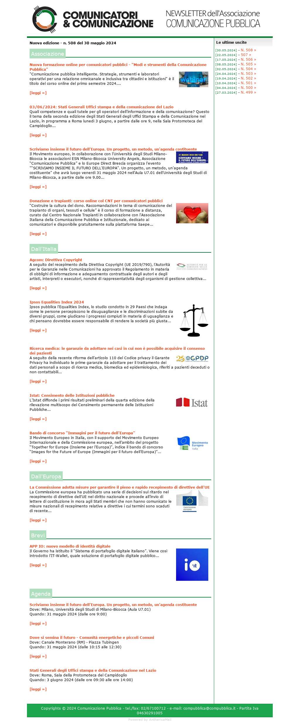 Comunicatori e Comunicazione n� 508 - 30 maggio 2024
