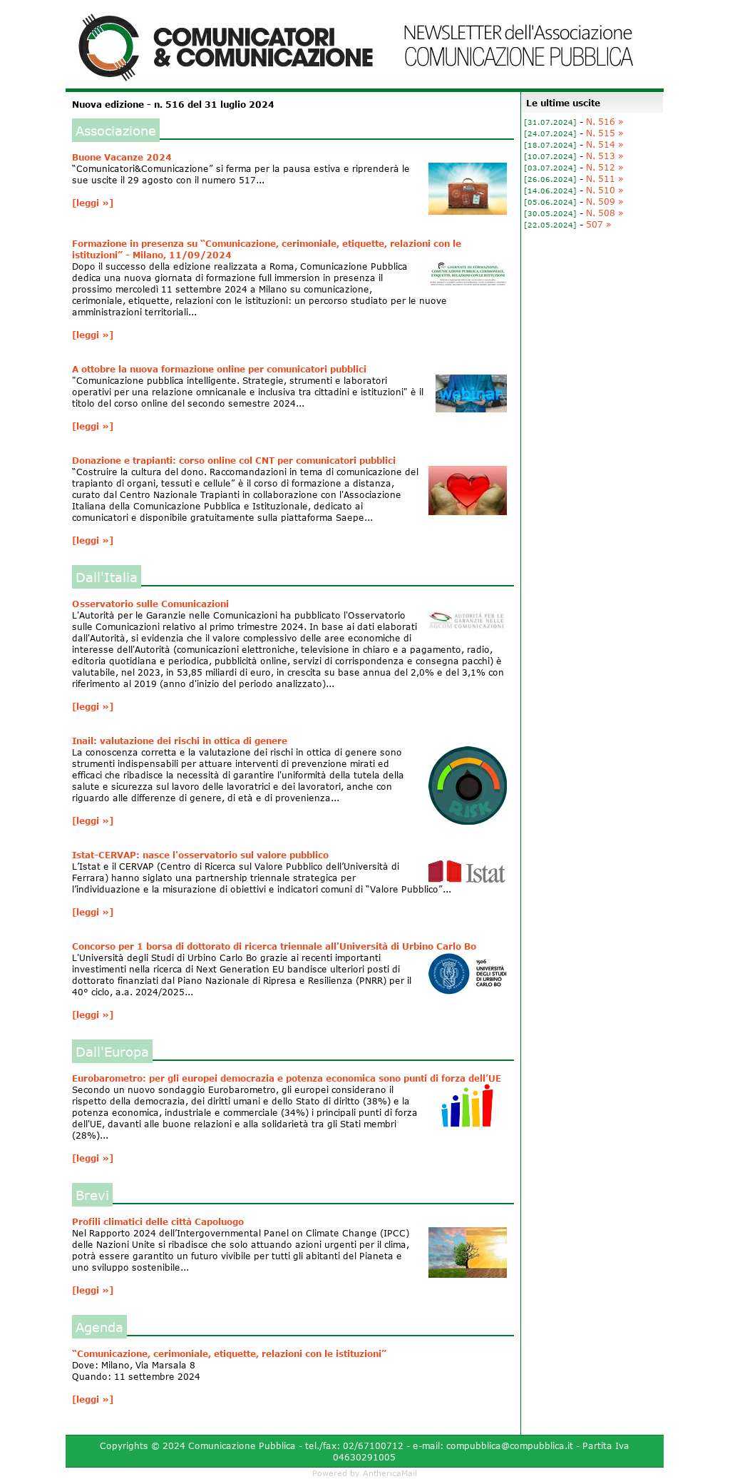 Comunicatori e Comunicazione n� 516 - 31 luglio 2024