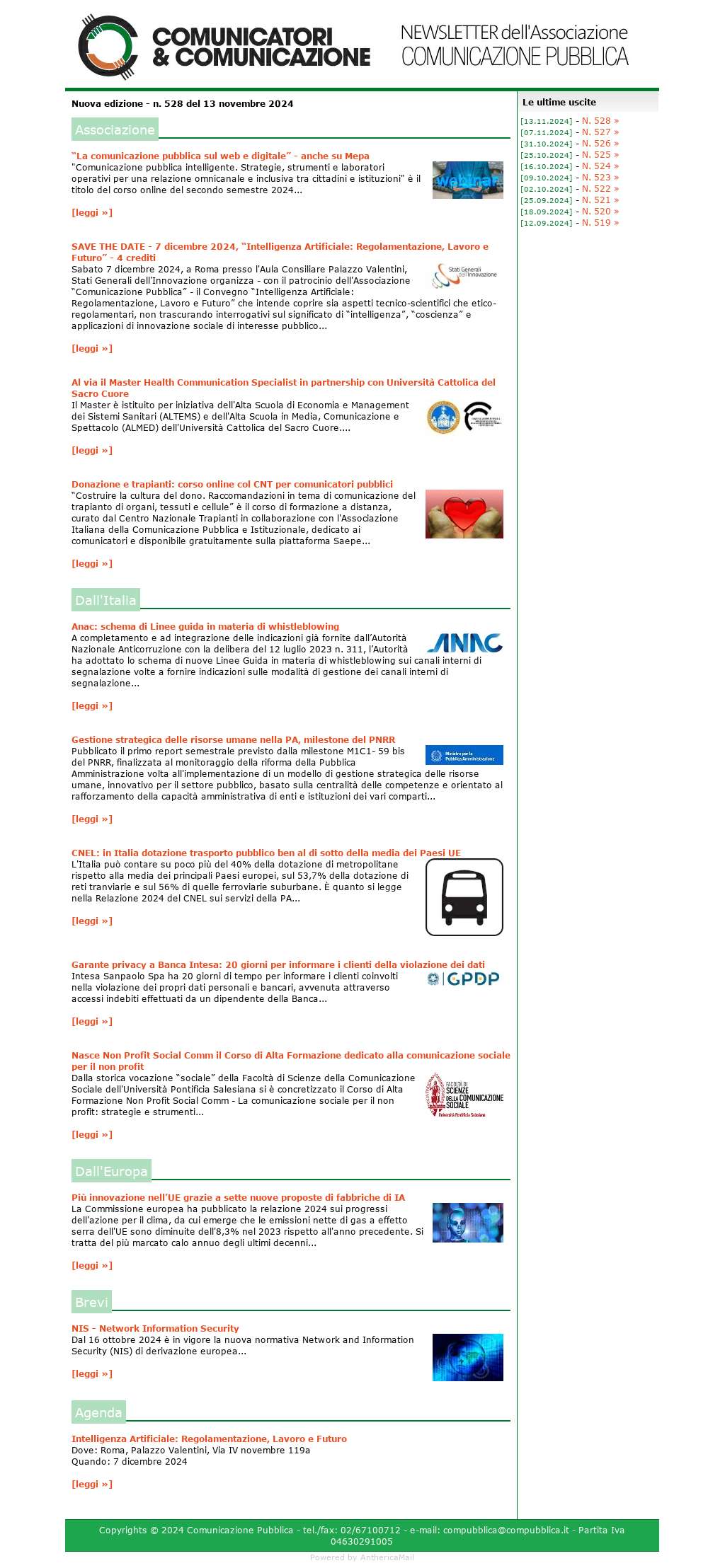 Comunicatori e Comunicazione n� 528 - 13 novembre 2024