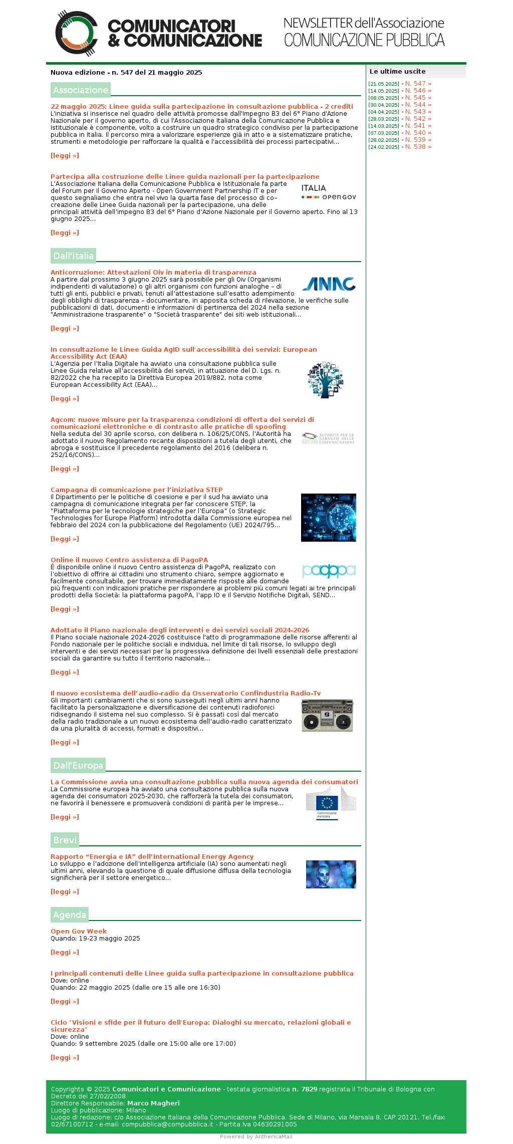 Comunicatori e Comunicazione n� 547 - 21 maggio 2025