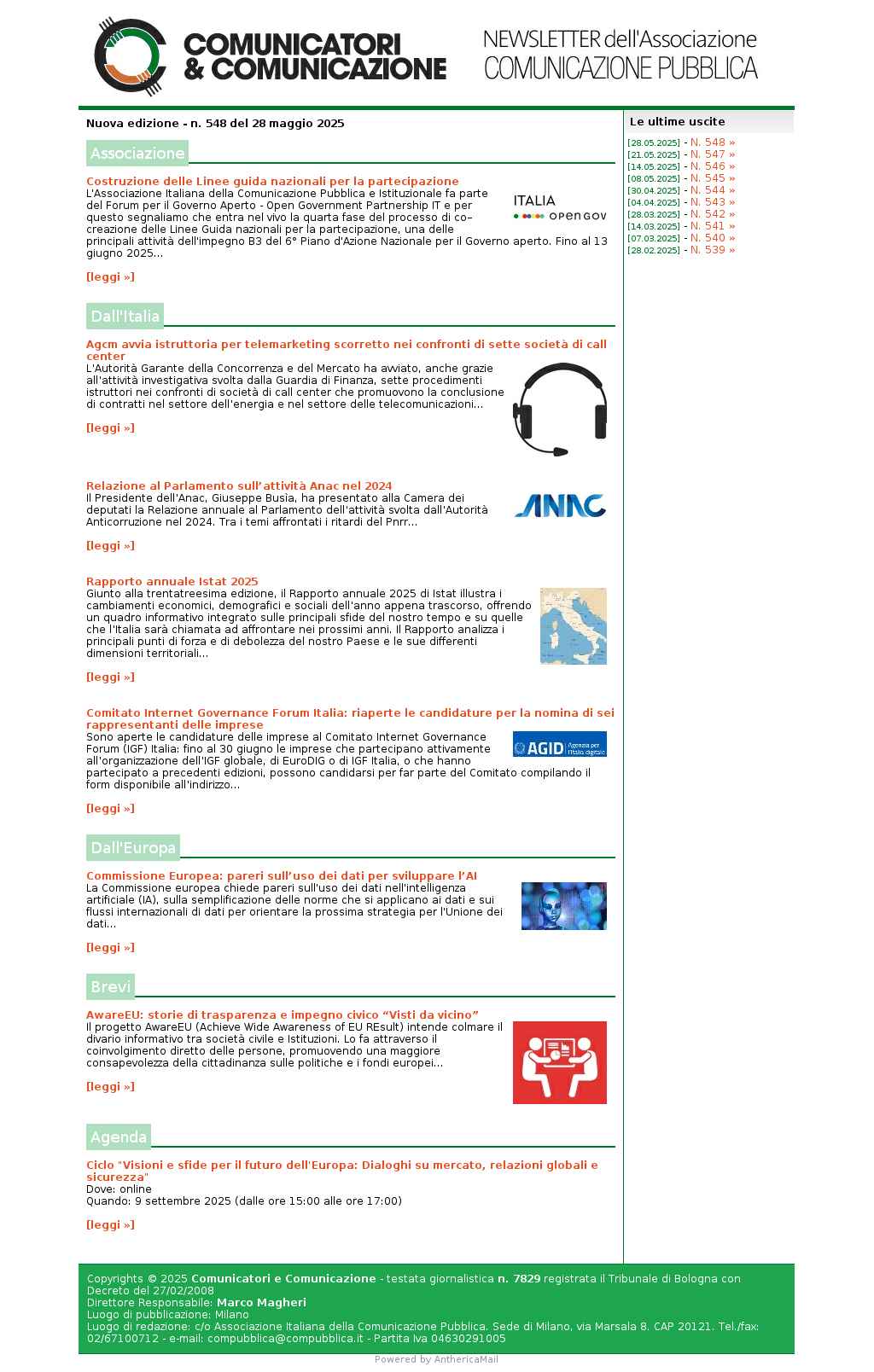 Comunicatori e Comunicazione n� 548 - 28 maggio 2025
