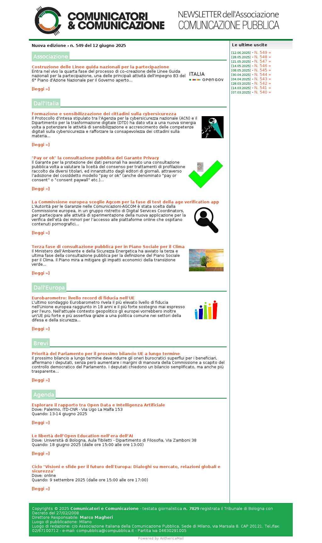 Comunicatori e Comunicazione n� 549 - 12 giugno 2025