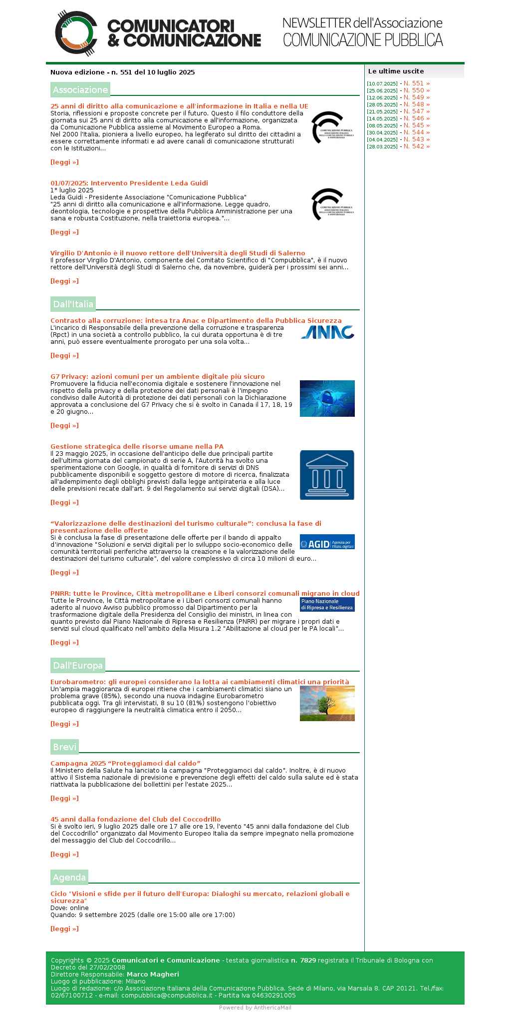 Comunicatori e Comunicazione n� 551 - 10 luglio 2025