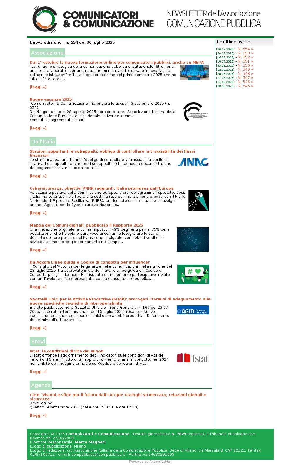 Comunicatori e Comunicazione n� 554 - 30 luglio 2025