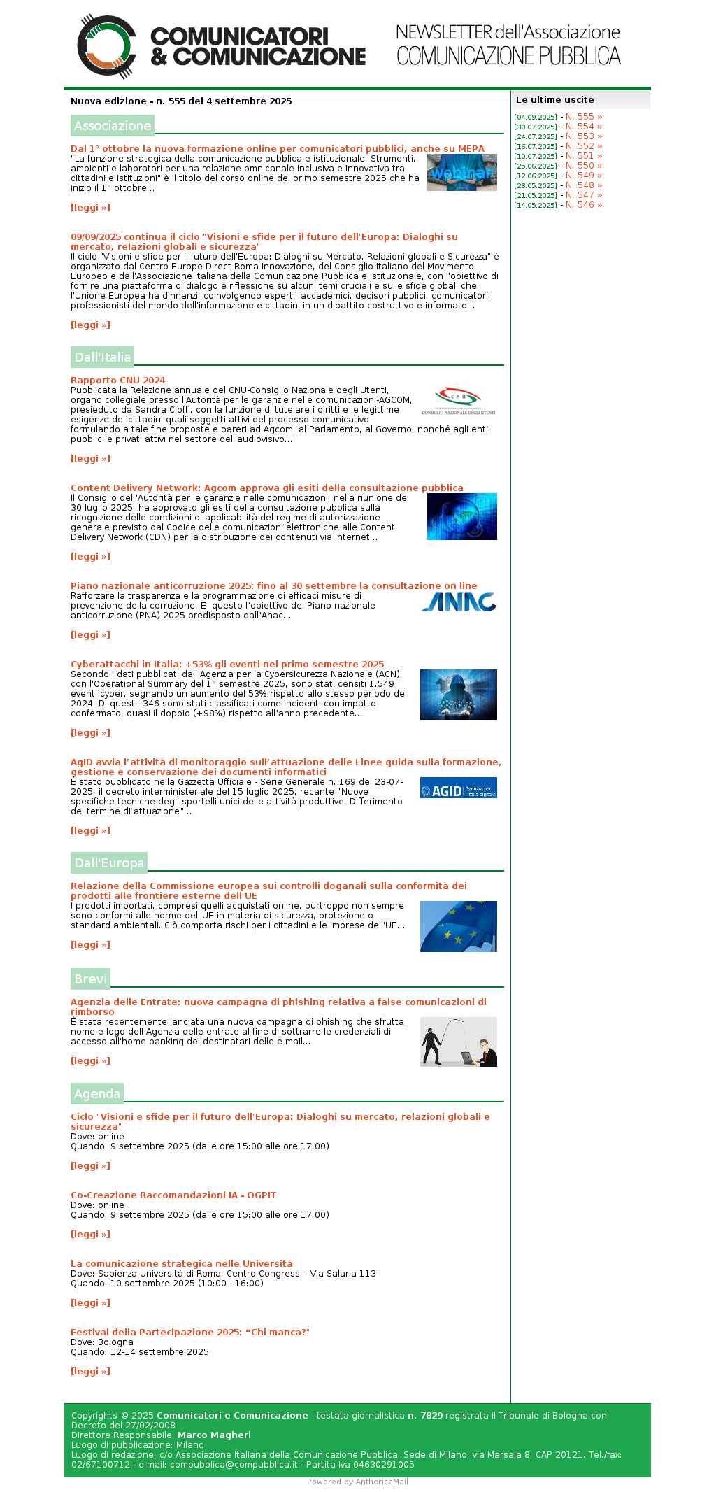 Comunicatori e Comunicazione n� 555 - 4 settembre 2025
