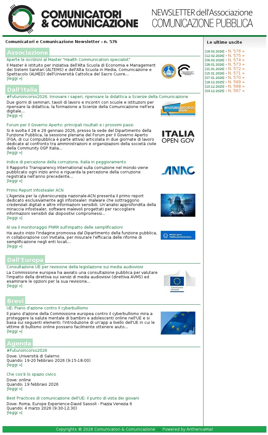 Comunicatori e Comunicazione n� 576 - 18 febbraio 2026