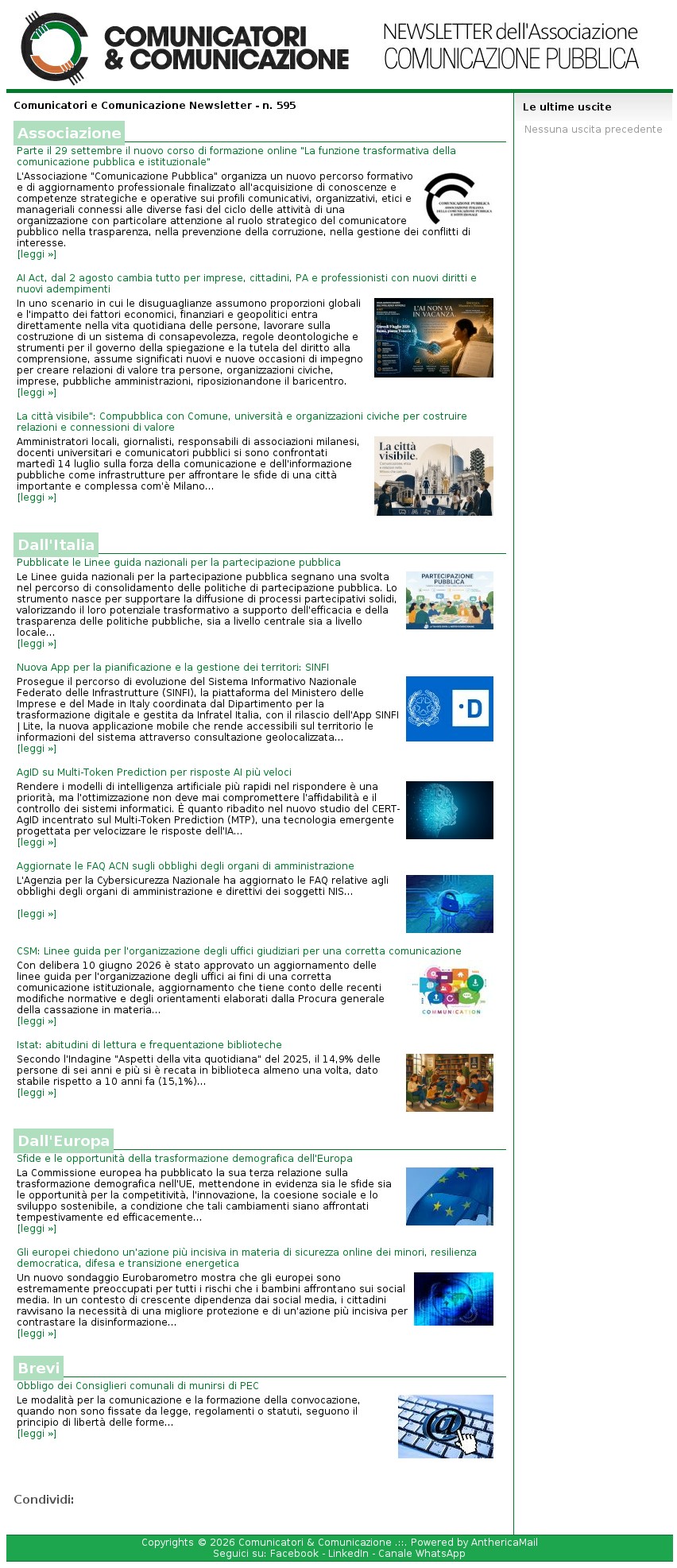 Comunicatori e Comunicazione n� 595 - 22 luglio 2026